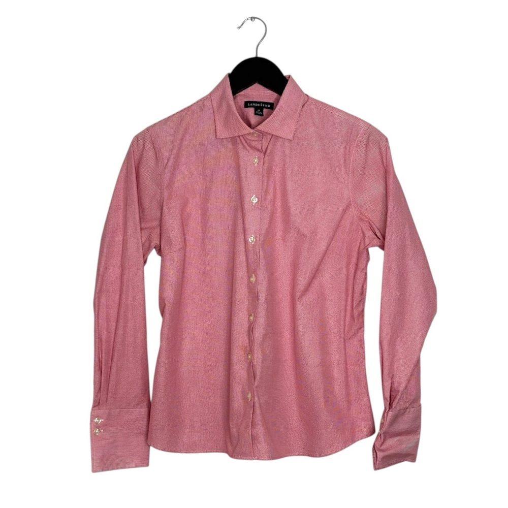 NEW Lands’ End Red Gingham Button Down Shirt Cotton Petite 12P Classic Preppy